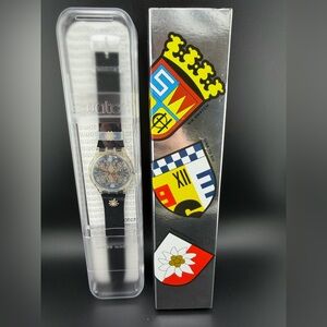 Swatch Black and Silver Flower Accents Watch